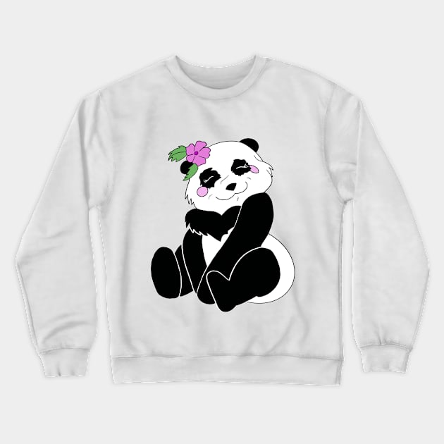 Panda with Flower Crewneck Sweatshirt by Mamma Panda1